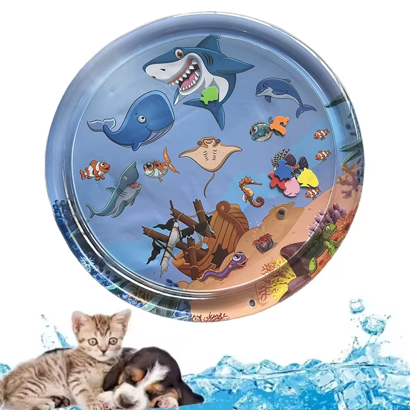 Tapis de jeu sensoriel d'eau tapis d'eau gonflable épaissi pour chat et chien tapis de jeu pour animaux de compagnie avec poisson mer océan thème jouet sensoriel eau