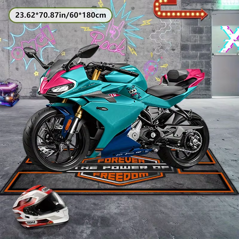 Tapis de sol pour garage de moto VIKAMA, antidérapant, résistant à l'usure, tapis de présentation pour course, protection et décoration intérieure/extérieure