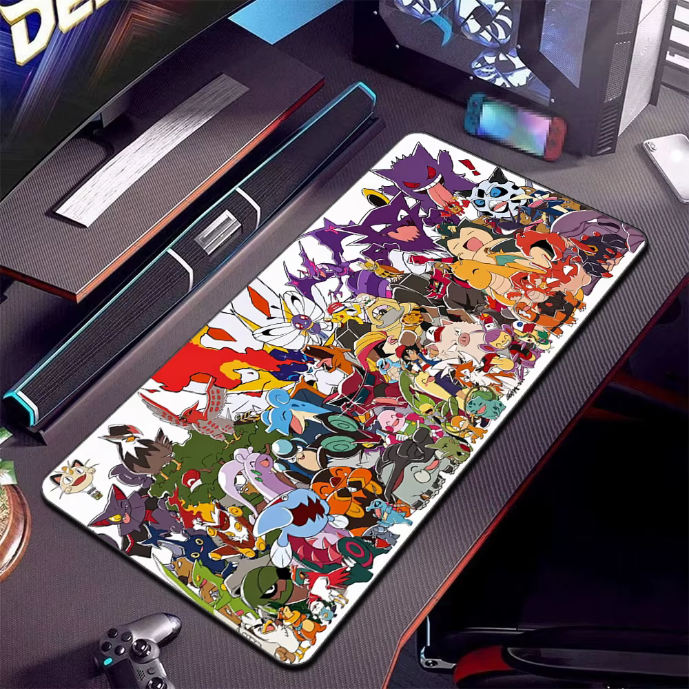 Grand tapis de souris pour ordinateur, accessoires de jeu, tapis de clavier pour gamer, tapis de souris pour ordinateur portable P-Pokemon, base antidérapante en caoutchouc XXL
