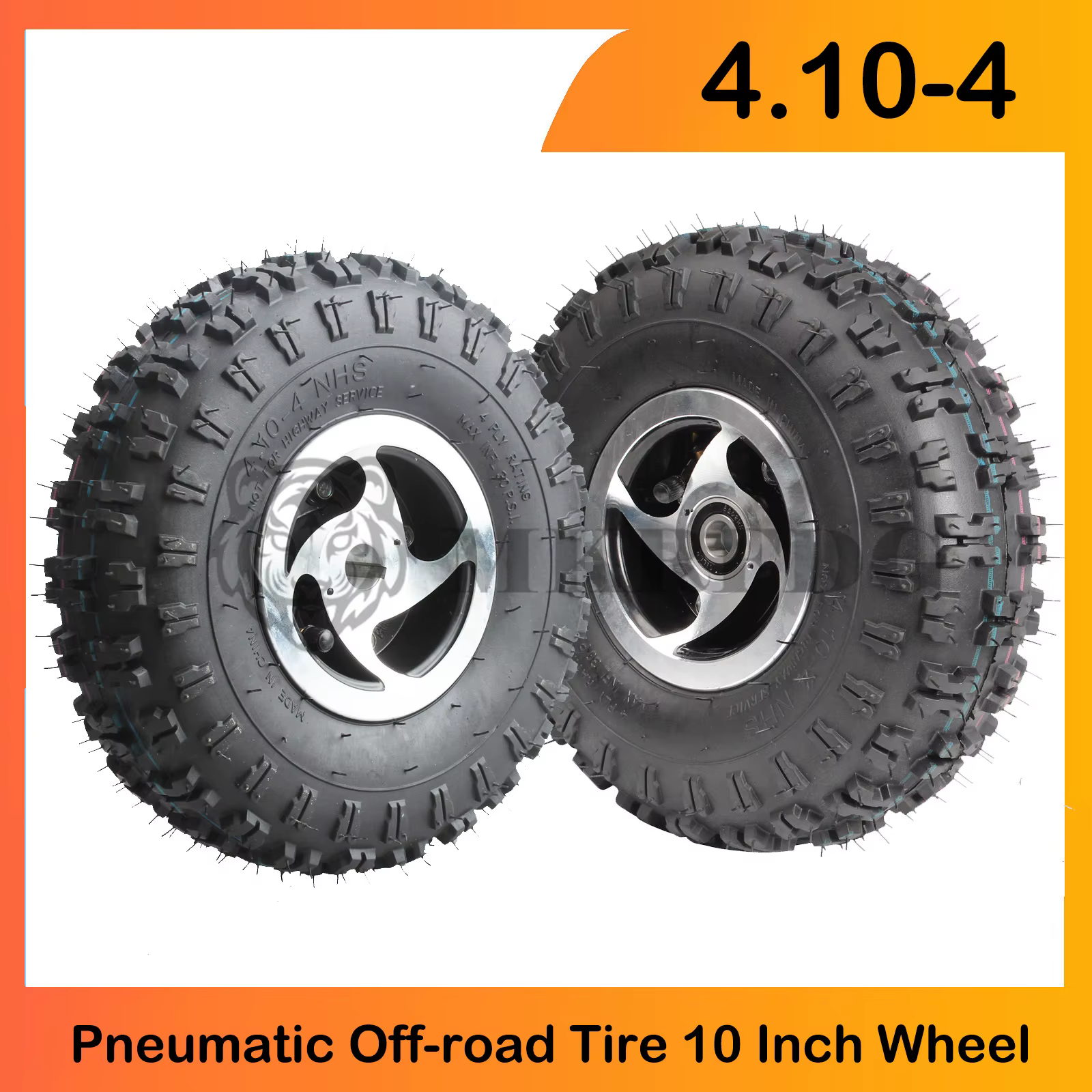 Roue Pneumatique Tout-Terrain de 10 Pouces, Trou d'Essieu de 15mm, 17mm et 19mm, pour Moteur de Fauteuil Roulant Électrique, Tondeuse à Gazon, Chariot, DIY, 4.10-4