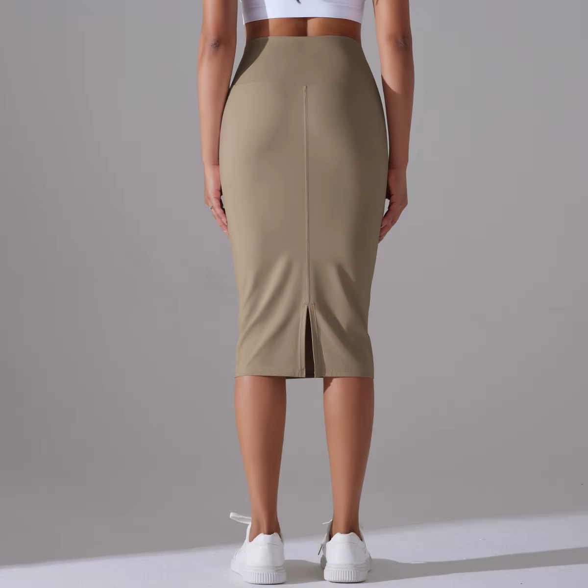 Jupe crayon en tissu pour femmes, Sexy, sensation nue, slim, hanches, moulante, taille haute, élastique, extensible, fendue