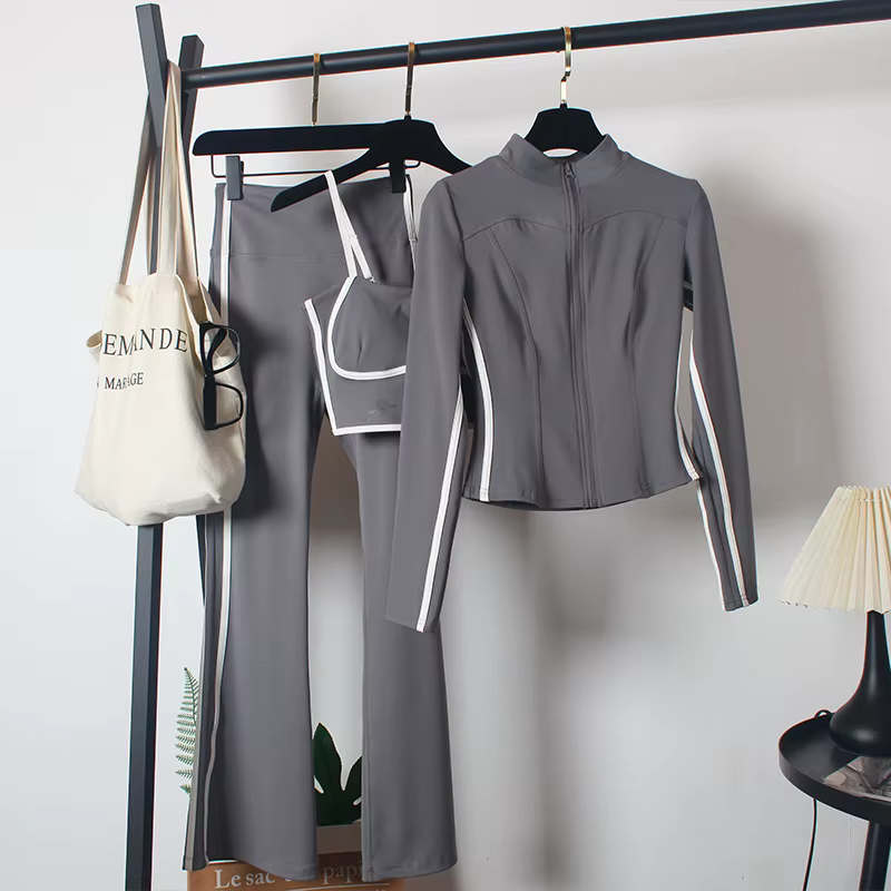 Ensemble de costumes de yoga 3 pièces pour femmes : Manteau de printemps