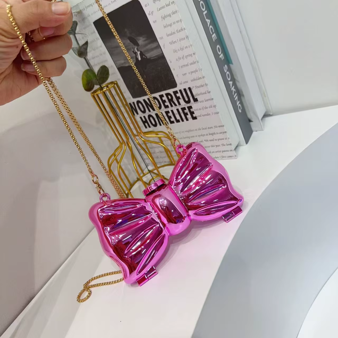 Sac de soirée doré, sacs à main et sacs à main de luxe de styliste, sacs à bandoulière de forme amusante, pochette ronde en acrylique brillant pour fête de mariage