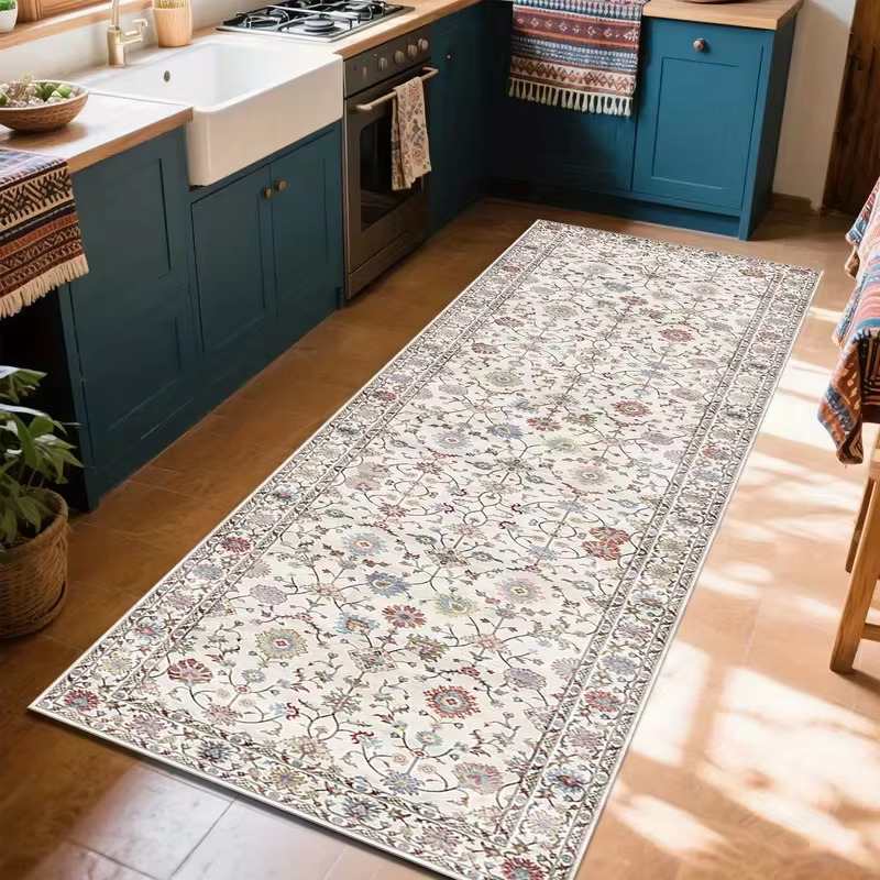 Tapis de couloir floral persan traditionnel, tapis vintage antidérapant, style oriental, cuisine, couloir, décoration rustique pour la maison
