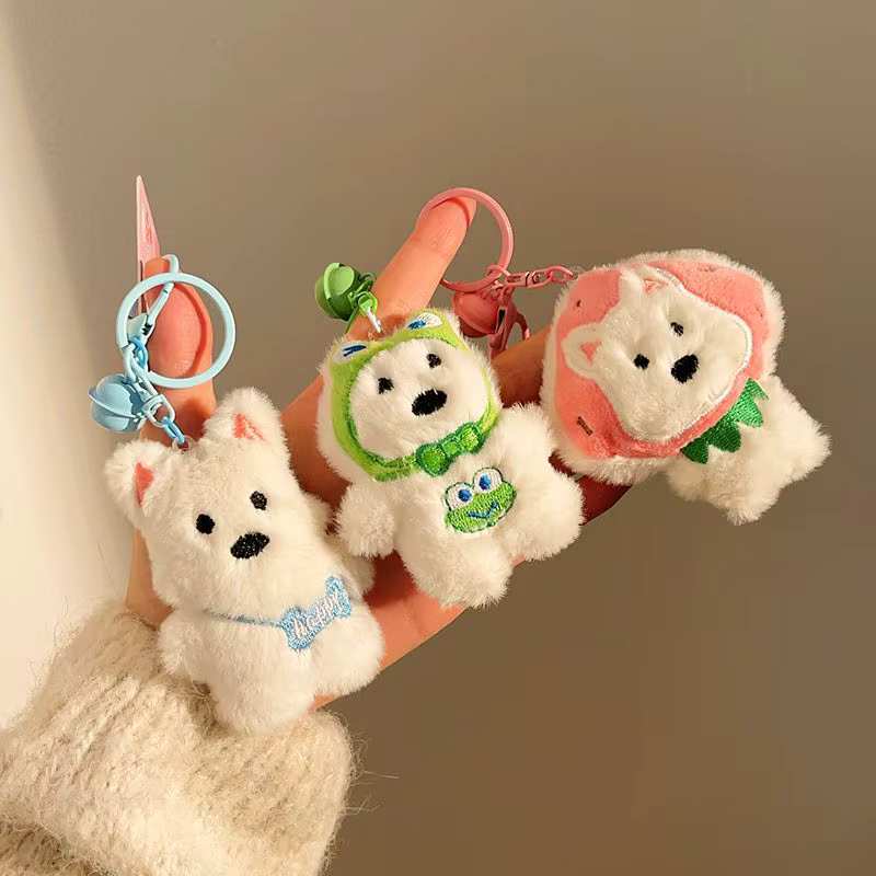 Porte-clés chiot avec nœud papillon, 3 pièces, breloque pour sac à dos en Polyester doux, accessoire fantaisiste pour sacs, pendentif, cadeau de vacances
