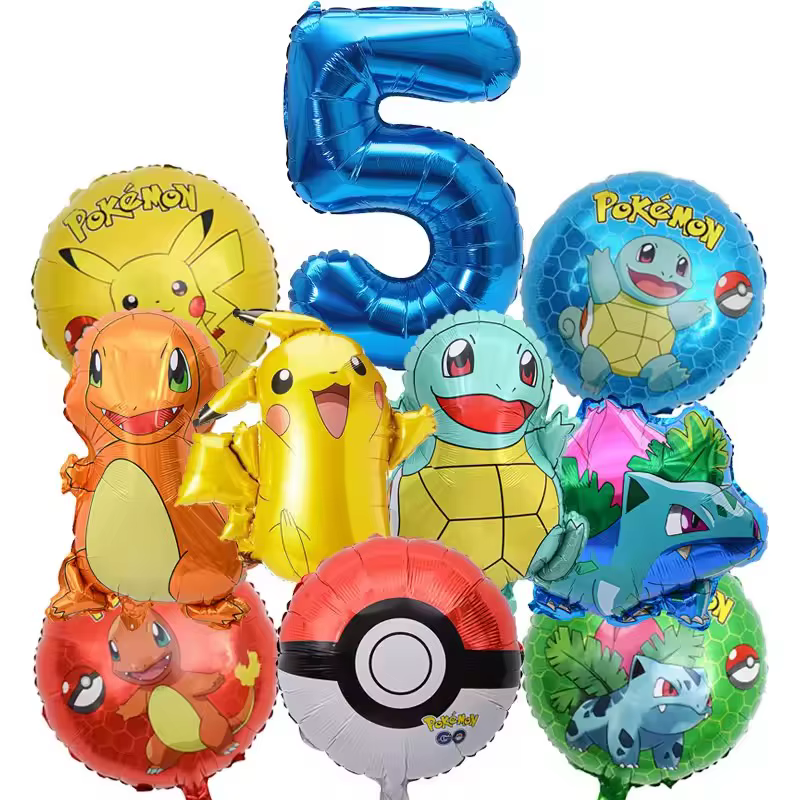 Ensemble de ballons Pokemon Pikachu, 10 pièces, ballons numérotés bleus de 32 pouces pour enfants, décoration de fête d'anniversaire du 1 au 9e anniversaire