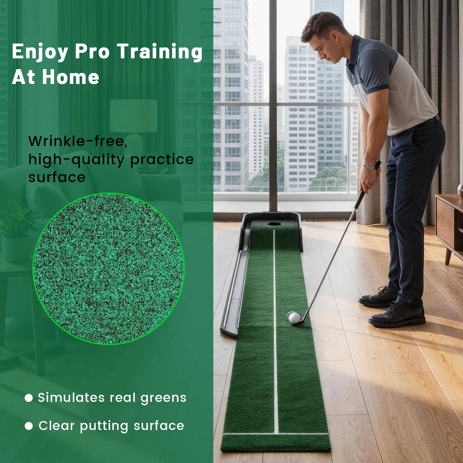 Tapis de putting de golf, tapis de putting avec retour automatique de balle pour l'entraînement au putter, outils d'entraînement intérieur/extérieur, aides à l'entraînement de golf