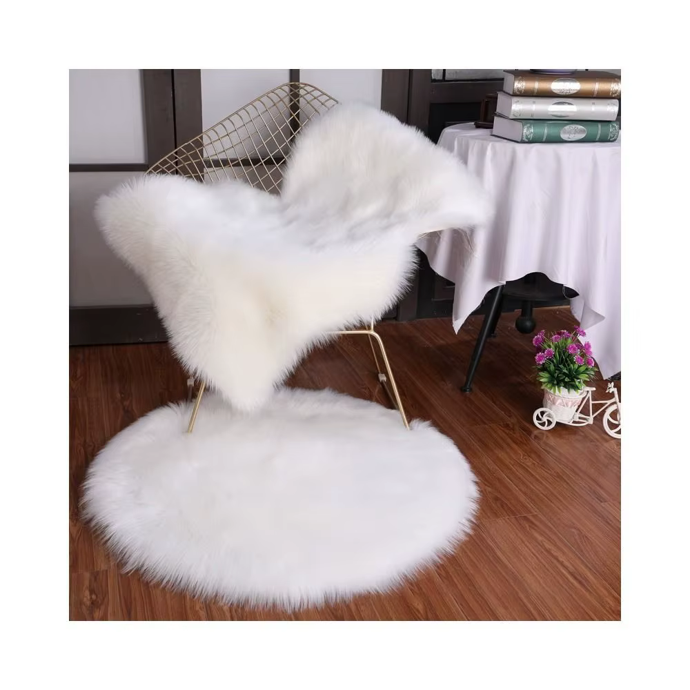 Tapis Shaggy Moelleux en Faux Peau de Mouton Artificielle, Tapis à Cheveux Longs, Laine Moelleuse, Polymères Doux, Décoration de Maison, Antidérapant pour Chambre à Coucher