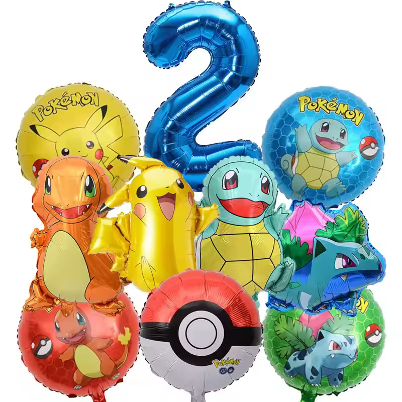Ensemble de ballons Pokemon Pikachu, 10 pièces, ballons numérotés bleus de 32 pouces pour enfants, décoration de fête d'anniversaire du 1 au 9e anniversaire