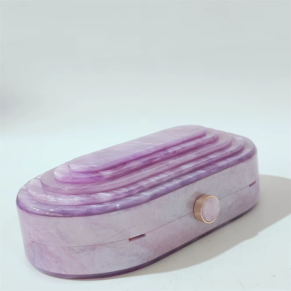 Violet petit paillettes fait à la main Pro Cocktail semi-cercle acrylique Streamer couches sac à main sac à main célébrité fête soirée sac de plage