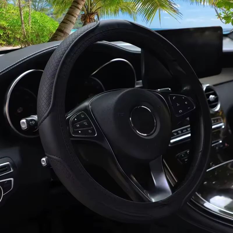 Housse de volant pour voiture de 14,5 à 15 pouces, pièces automobiles, cuir artificiel gaufré tridimensionnel, sans anneau intérieur