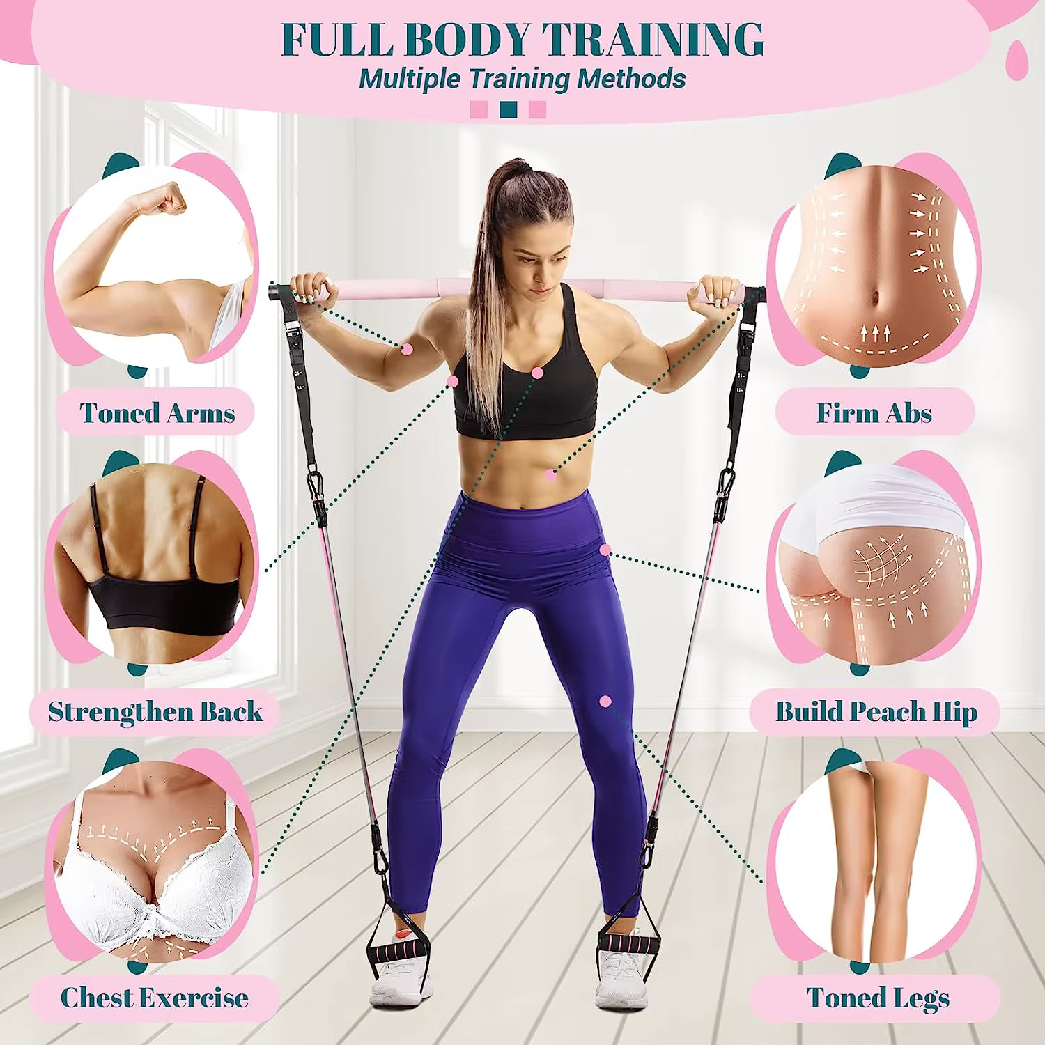 Kit de barre de Pilates avec bandes de résistance
