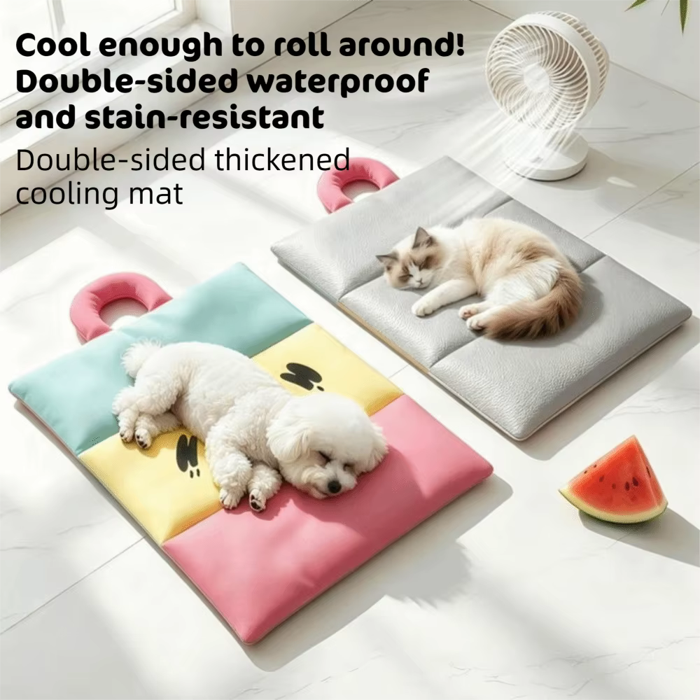 Tapis rafraîchissant imperméable pour chien, antidérapant, double face, avec poignée, motif dessin animé, coussin de repos pour animaux de compagnie, pour chats et chiens