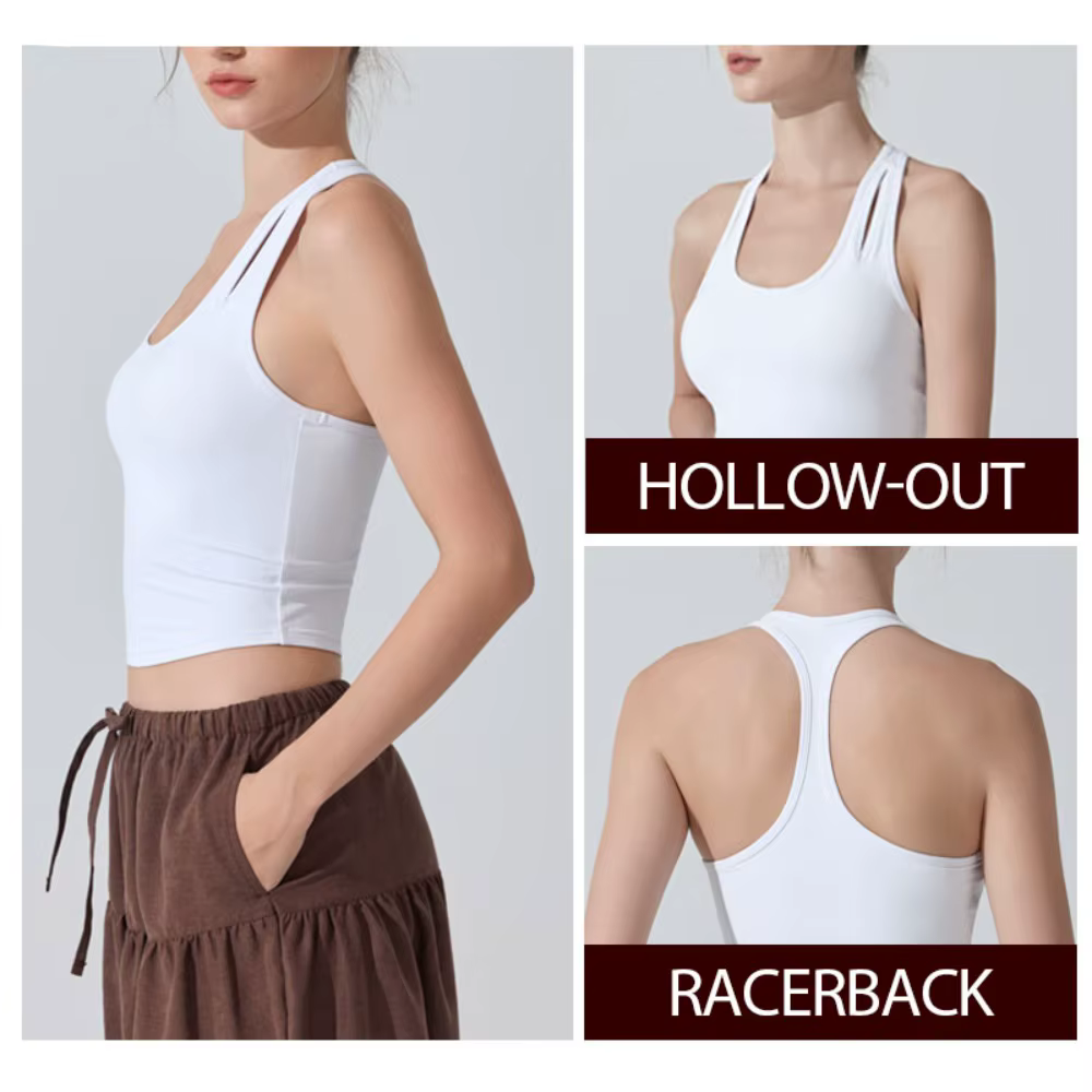 Débardeur de sport antibactérien pour femmes, sensation nue, coussinets amovibles, col en U, dos nageur, soutien-gorge de Yoga, coupe cintrée, haut d'entraînement pour la course à pied et la salle de
