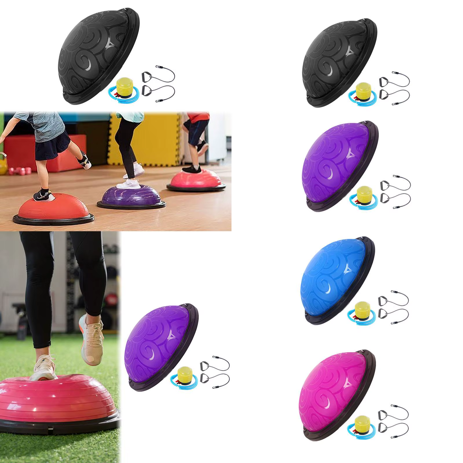 Ballon d'équilibre en PVC demi-sphère avec bandes et pompe pour le Pilates