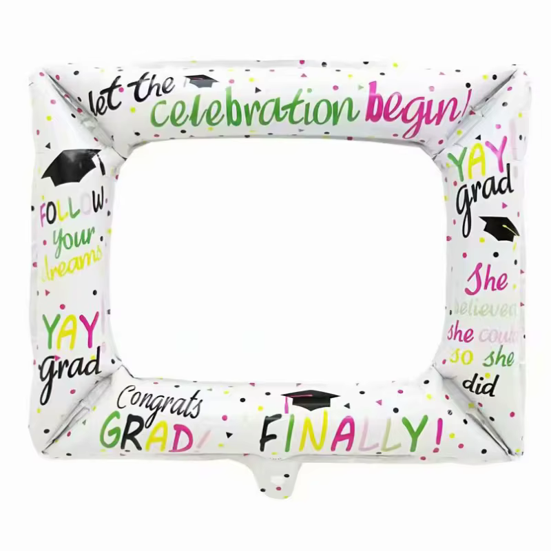 Cadre photo ballon en film d'aluminium, accessoires de fond photo pour fête d'anniversaire, ballons de décoration photo pour étudiants, fête de remise des diplômes