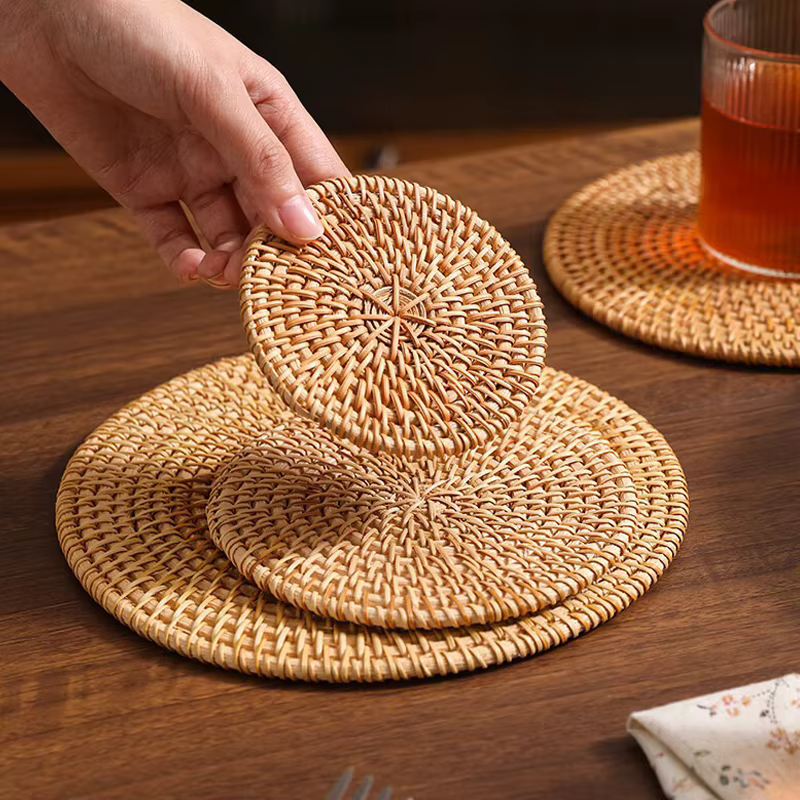 Tapis de Table en rotin fait à la main, napperon créatif pour Table à manger, bol, assiette, tapis isolant thermique, tapis antidérapant, Simple, à la mode
