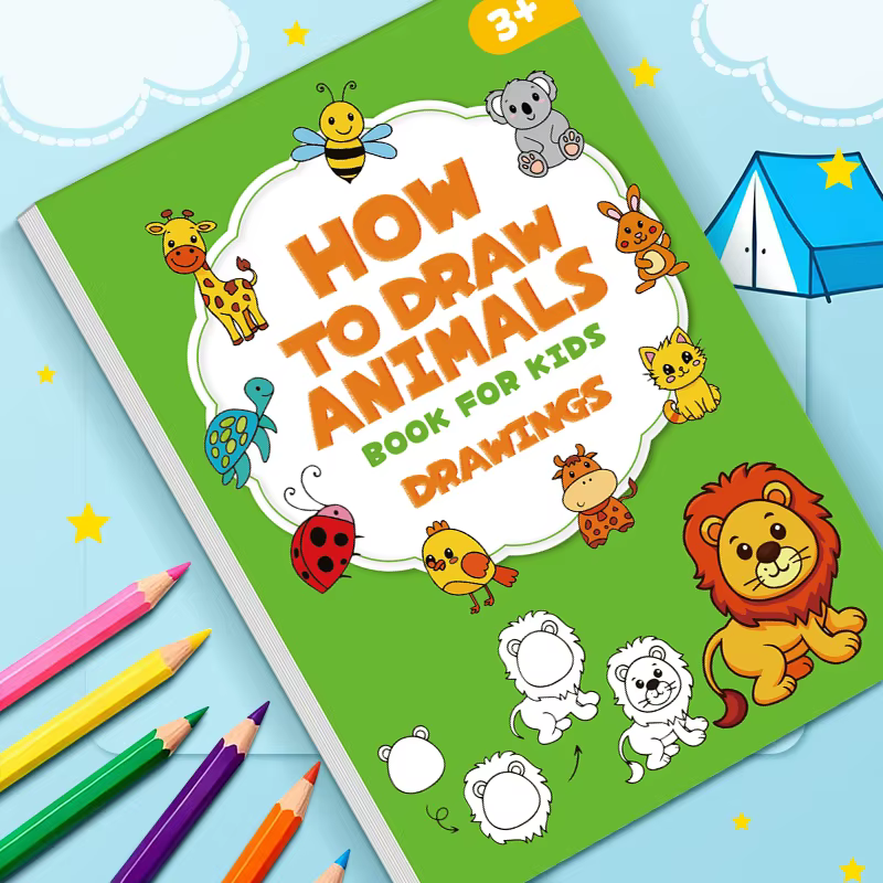 Livre d'activités interactif à 96 thèmes d'animaux, comment dessiner des animaux, quatre étapes simples pour compléter le dessin, livre de jouets de coloriage