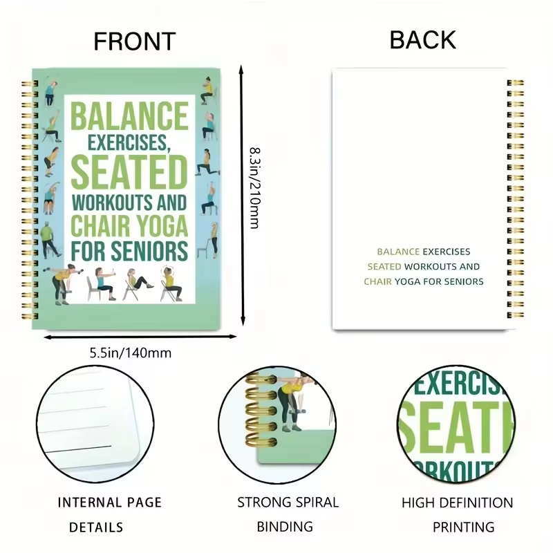Livre d'exercices de yoga en position assise de 50 pages pour les seniors et les adultes - Guide des poses