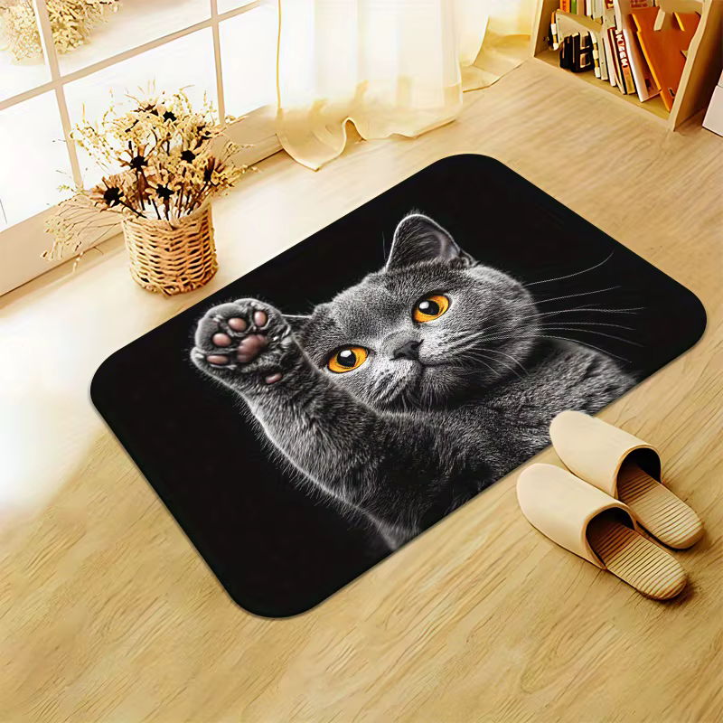 Tapis VIKAMA en forme de chaton mignon, noir, résistant aux taches, tapis de sol, paillasson, tapis doux pour chambre à coucher, tapis pour salon, tapis de salle de bain