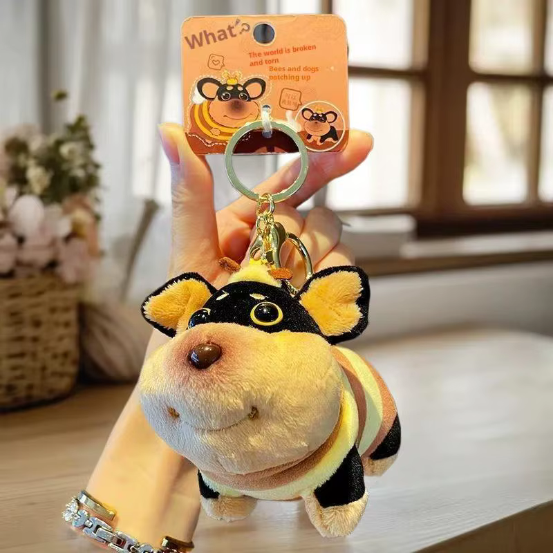 Accessoire spécial pour chien: pendentif de sac de poupée en peluche de chiot d'abeille Portable, décor suspendu de porte-clés doux mignon