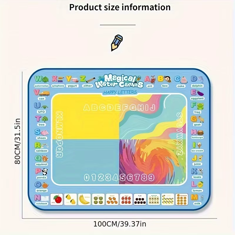 Tapis de dessin à l'eau magique 100x80CM, gribouillage à colorier avec stylos magiques réutilisables, planche de peinture Montessori, jouets éducatifs, cadeaux pour enfants