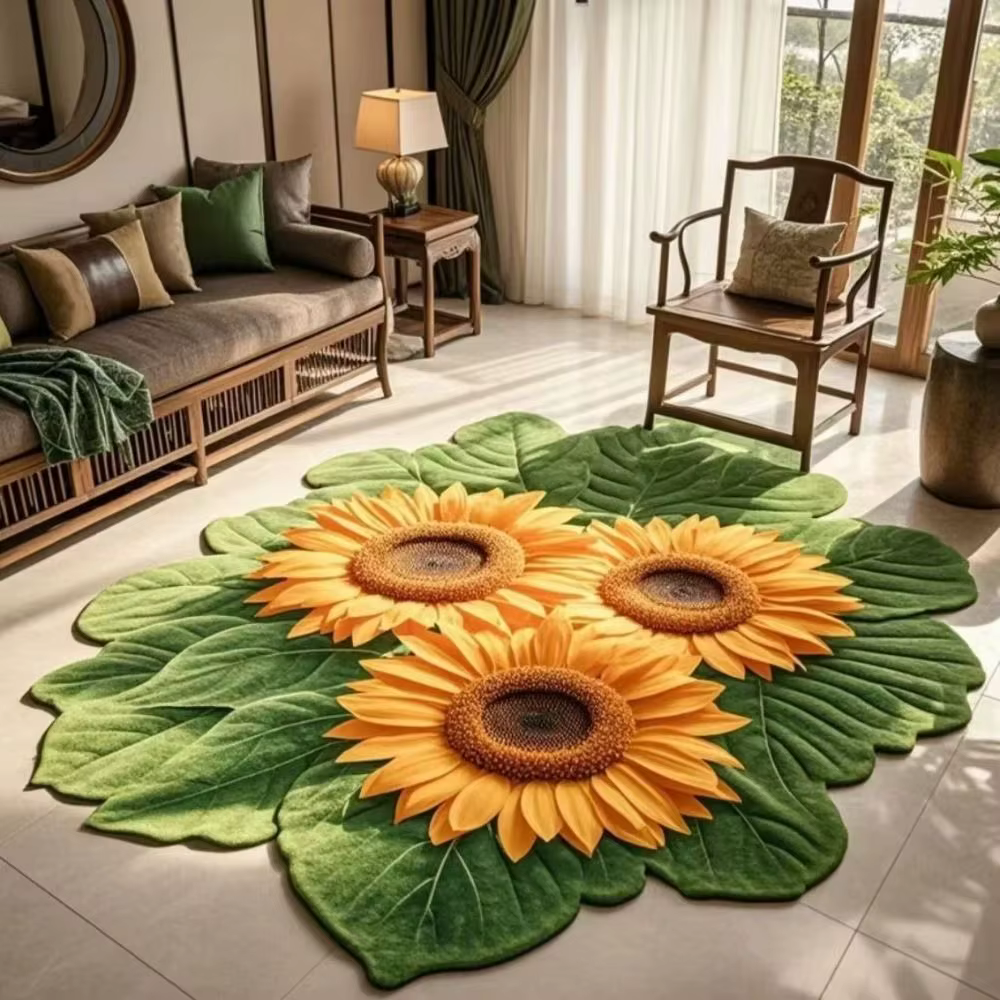 Tapis de sol en forme de tournesol, durable, doux, antidérapant, absorbant, 60x60cm, pour salle de bain, décoration de la maison