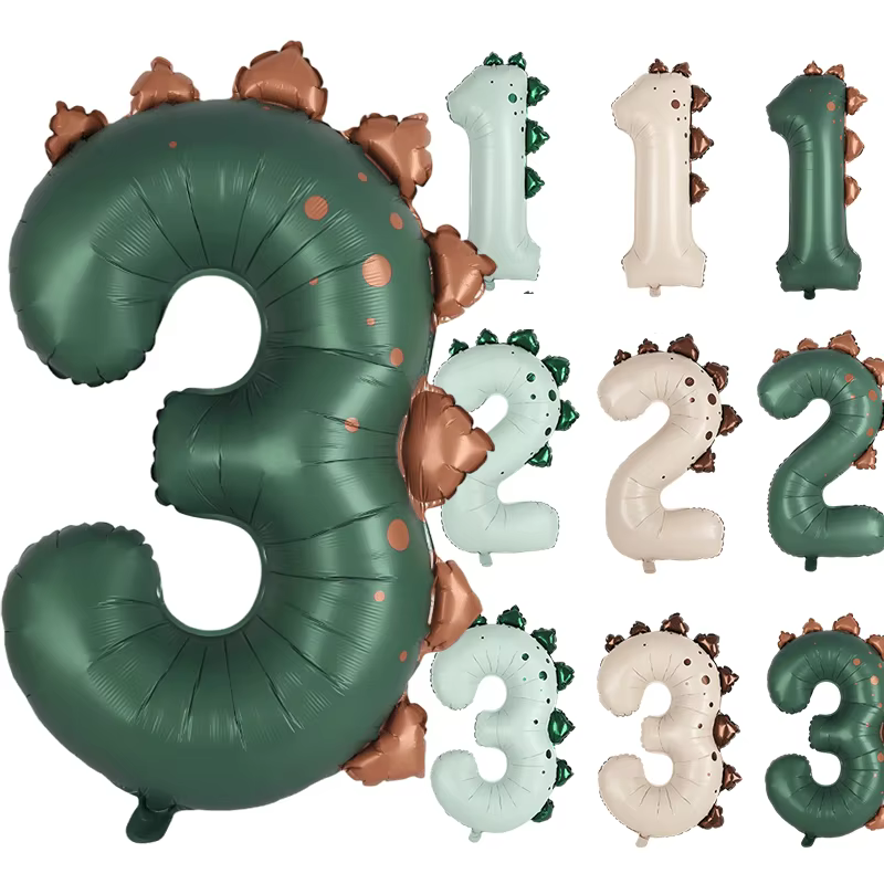Ballons numériques dinosaures de 40 pouces, ballons numériques en aluminium recouvert d'hélium avec cornes de dinosaure, décorations pour le premier anniversaire