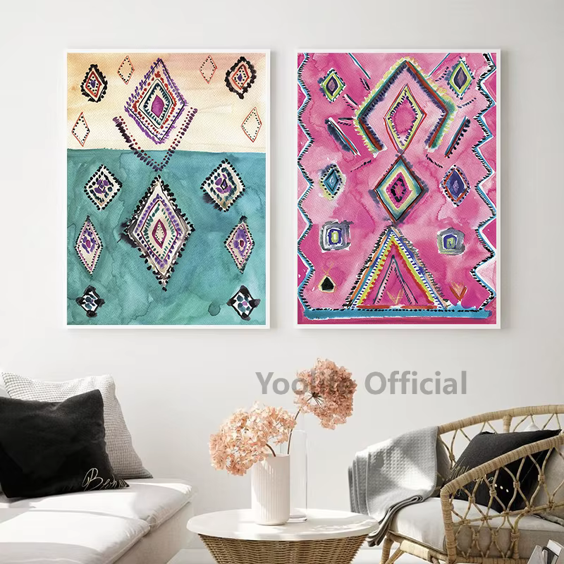 Impressions d'art de tapis rose Vintage, décor mural Boho, affiche éclectique, porte ancienne marocaine, peinture sur toile, images d'art