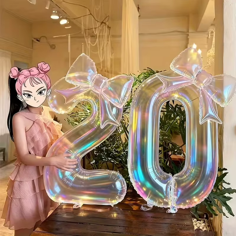 Ballon numérique transparent coloré 0-9, 2 pièces, ballon à nœud coloré, utilisé pour les fêtes d'anniversaire et la décoration d'anniversaire