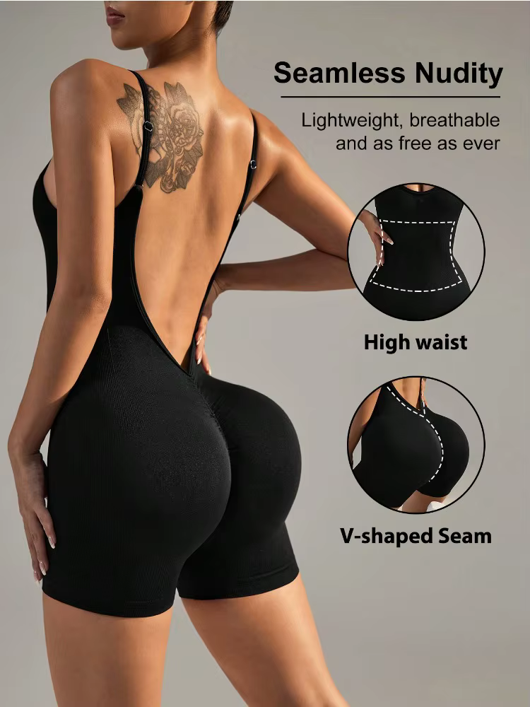 Femmes couleur unie dos croisé Yoga quotidien Fitness barboteuse Shorts vêtements d'entraînement