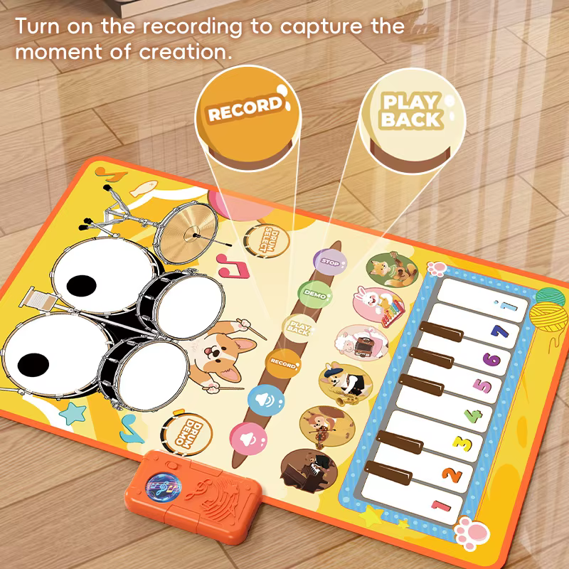 Tapis musical pour bébé, piano, batterie, instruments éducatifs, clavier musical, tapis de jeu, jouets d'apprentissage pour garçon, fille, tout-petit, cadeau