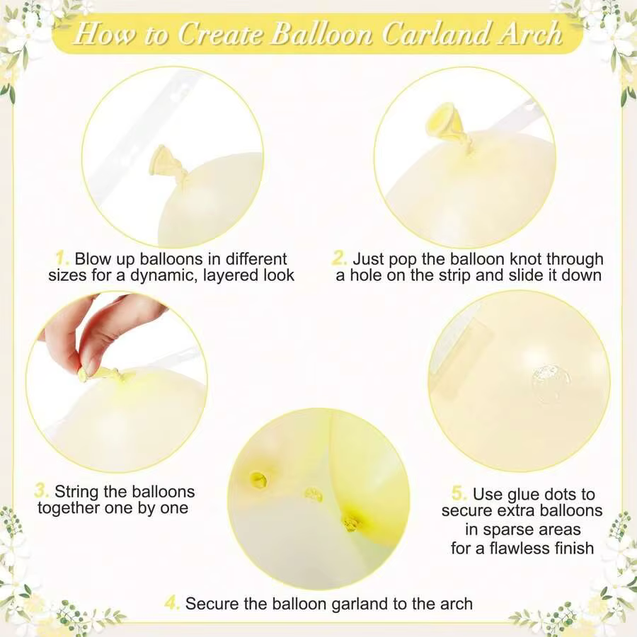 110 ballons jaunes en couleur perle jaune clair et blanc, adaptés aux fêtes d'anniversaire, aux mariages et aux décorations de fête