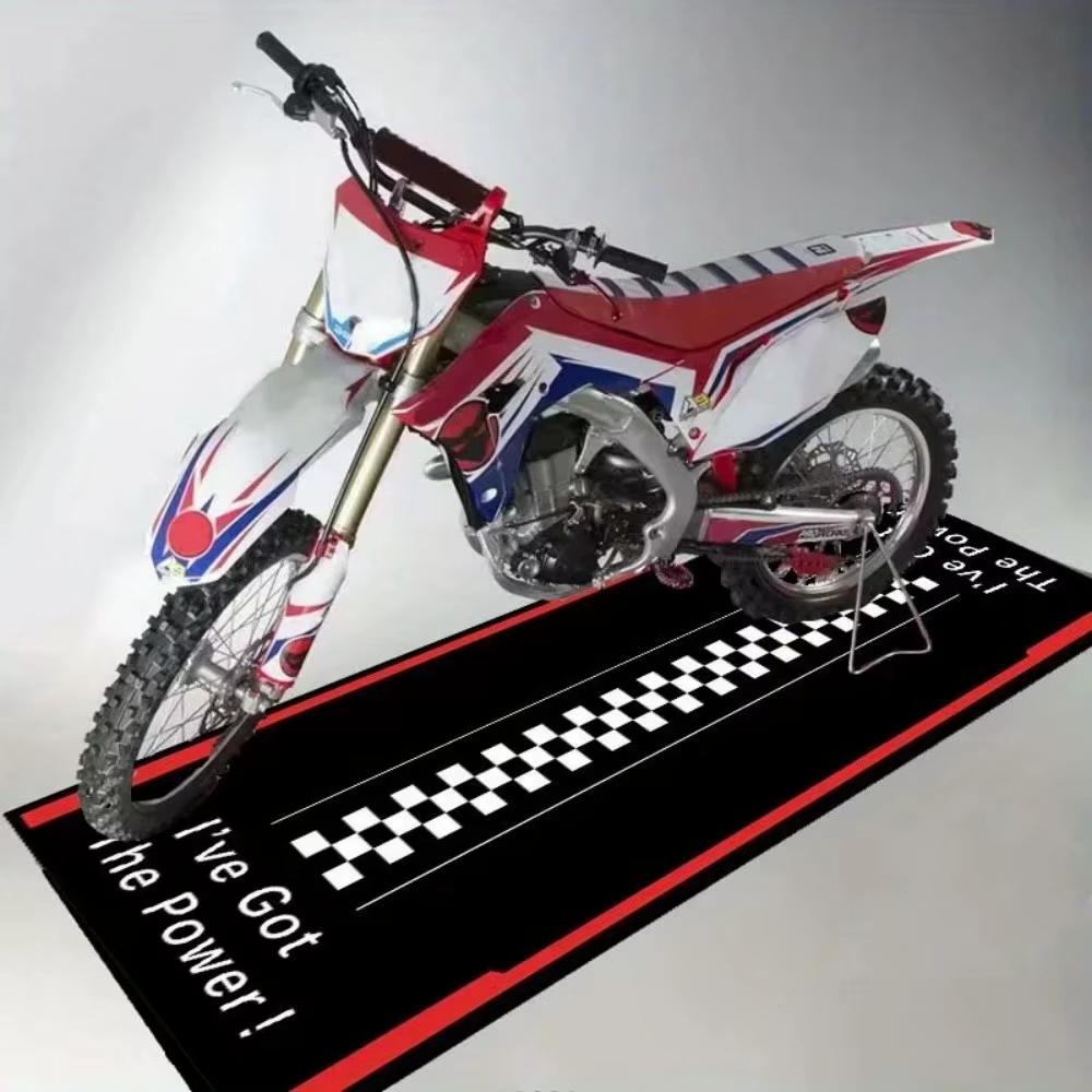 Tapis de moto, tapis antidérapant pour garage, pour le stationnement des motos, absorbant, style racing/à carreaux/prêt pour la course, tapis pour moto