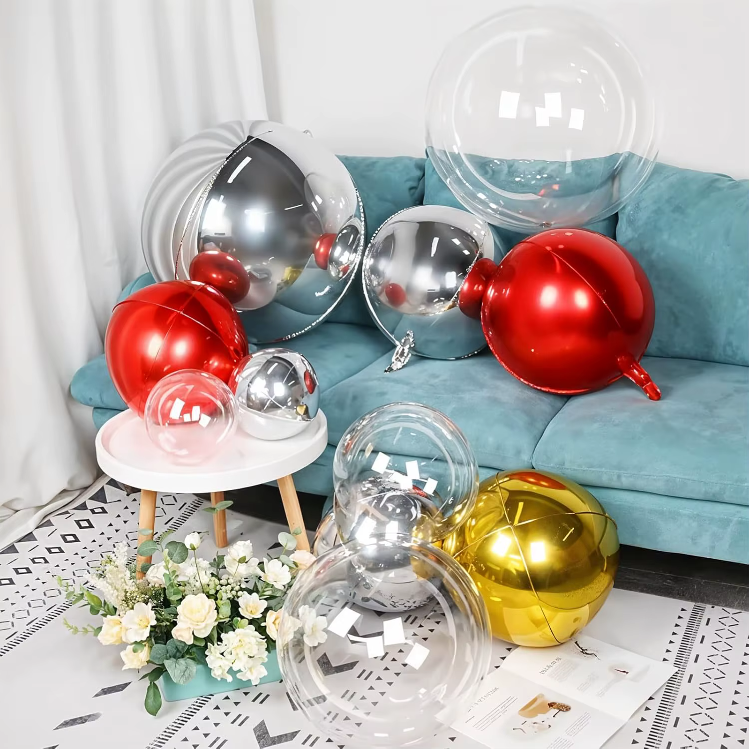 12 pièces ballons ronds en aluminium argenté 22 "15" 10 "4D ballons en Mylar ballon en feuille d'argent métallique pour décor de remise de diplôme d'anniversaire