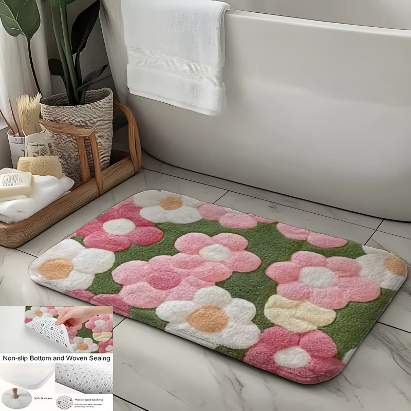 Tapis de bain floral vibrant – Tapis ultra doux, à séchage rapide et antidérapant pour salle de bain, cuisine et entrée, cadeau de pendaison de crémaillère idéal