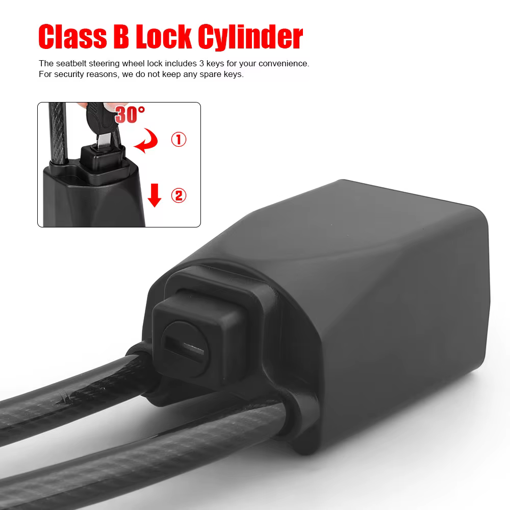 Verrouillage du volant de voiture avec prise de ceinture de sécurité, corde en acier pour camion SUV Van RV avec 3 clés, dispositif de Protection antivol universel
