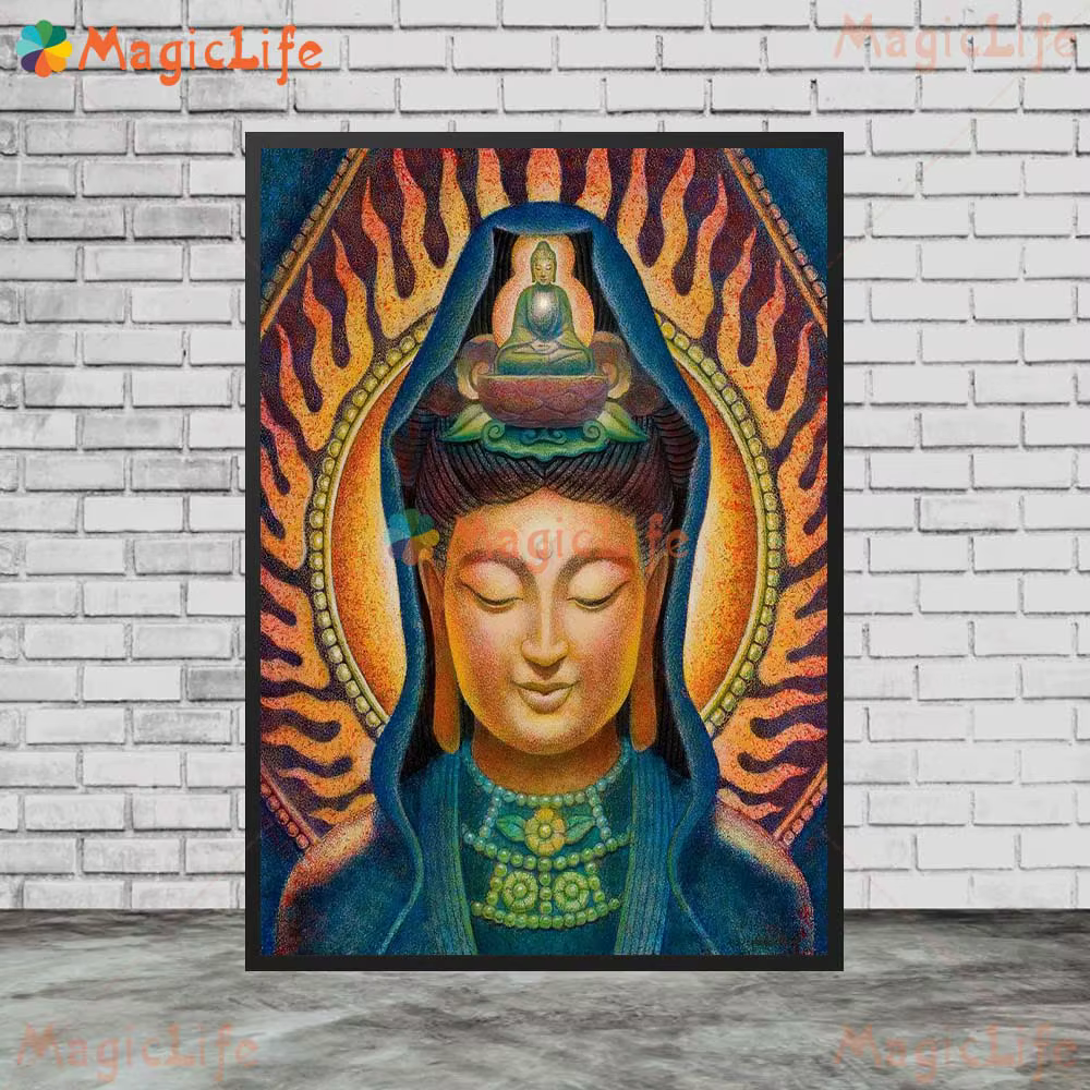 Abondance méditation bouddha doré Kuan Yins guérison Tara mur Art toile peinture mur photos pour salon décor à la maison