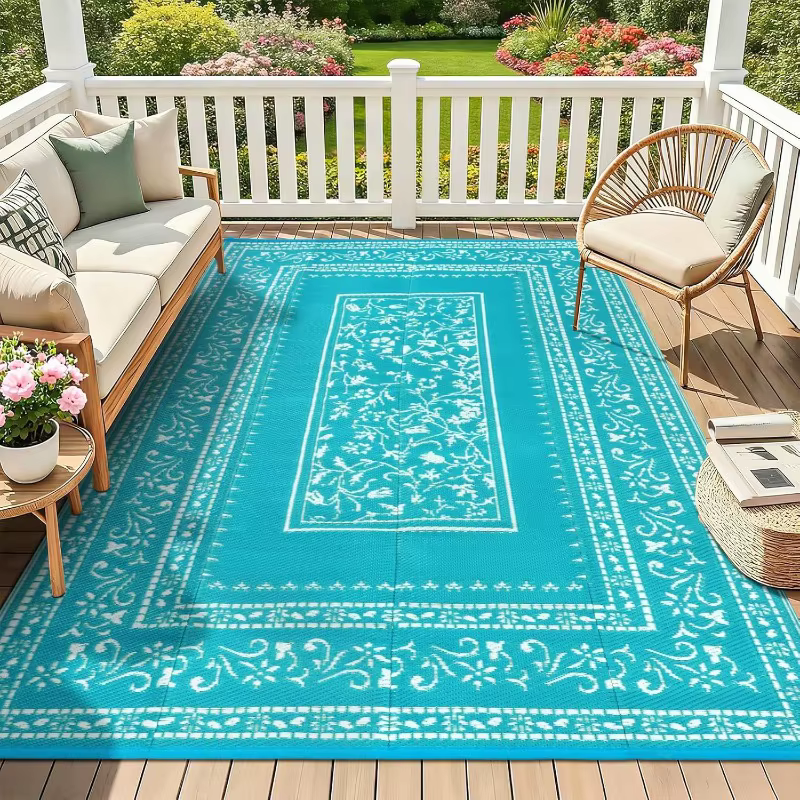 Tapis d'extérieur à imprimé floral bohème