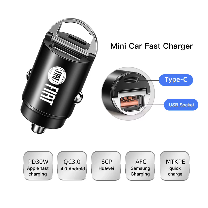 Chargeur rapide de voiture, Ports USB type-c, adaptateur d'alimentation, accessoire pour FIAT Abarth 500 Tipo FR Panda Argo Freemont Viaggio Bravo Punto