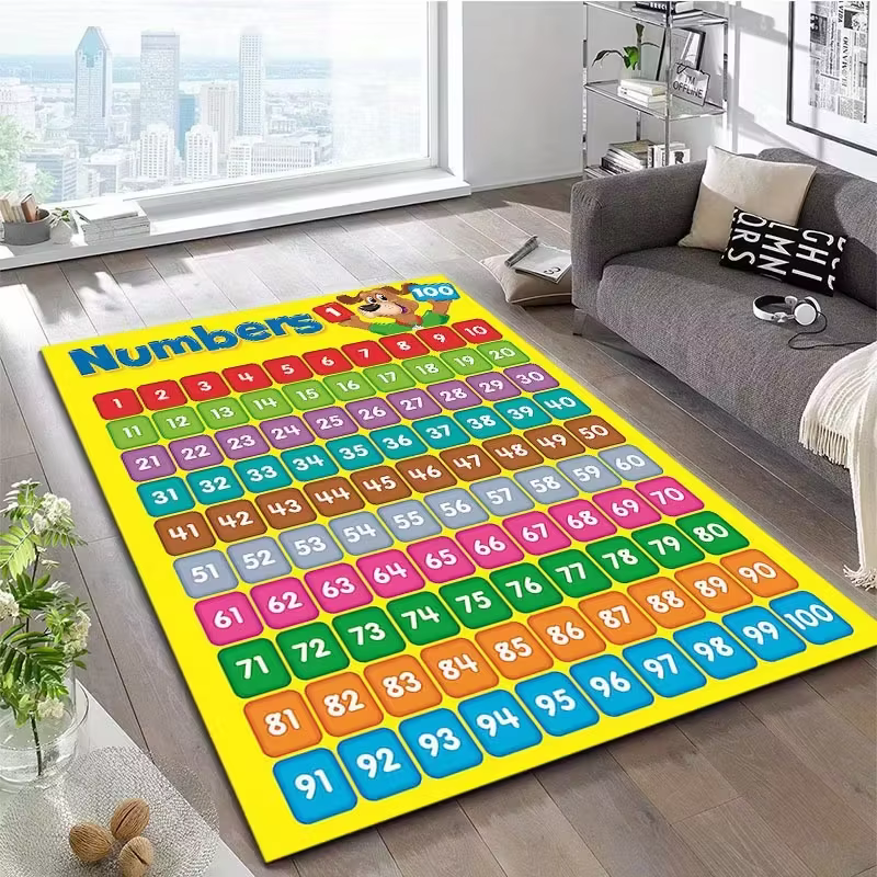 Tapis de jeu éducatif pour enfants avec les chiffres de 1 à 100, tapis d'apprentissage des mathématiques coloré, tapis de sol antidérapant et lavable pour salle de jeux