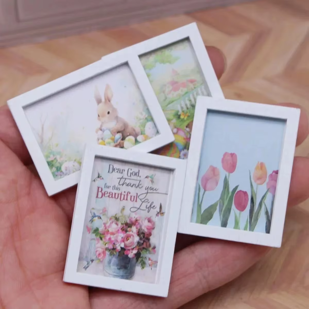 Ensemble de 4 mini décorations murales de lapin de pâques, accessoires pour maison de poupée, décor de scène miniature pour chambre à coucher et salon