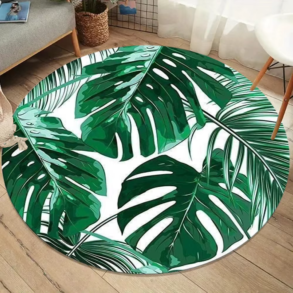 Tapis rond à motif de plantes de Jungle tropicale, motif Floral, feuille de Monstera, grande surface, pour décoration de salon et de chambre à coucher