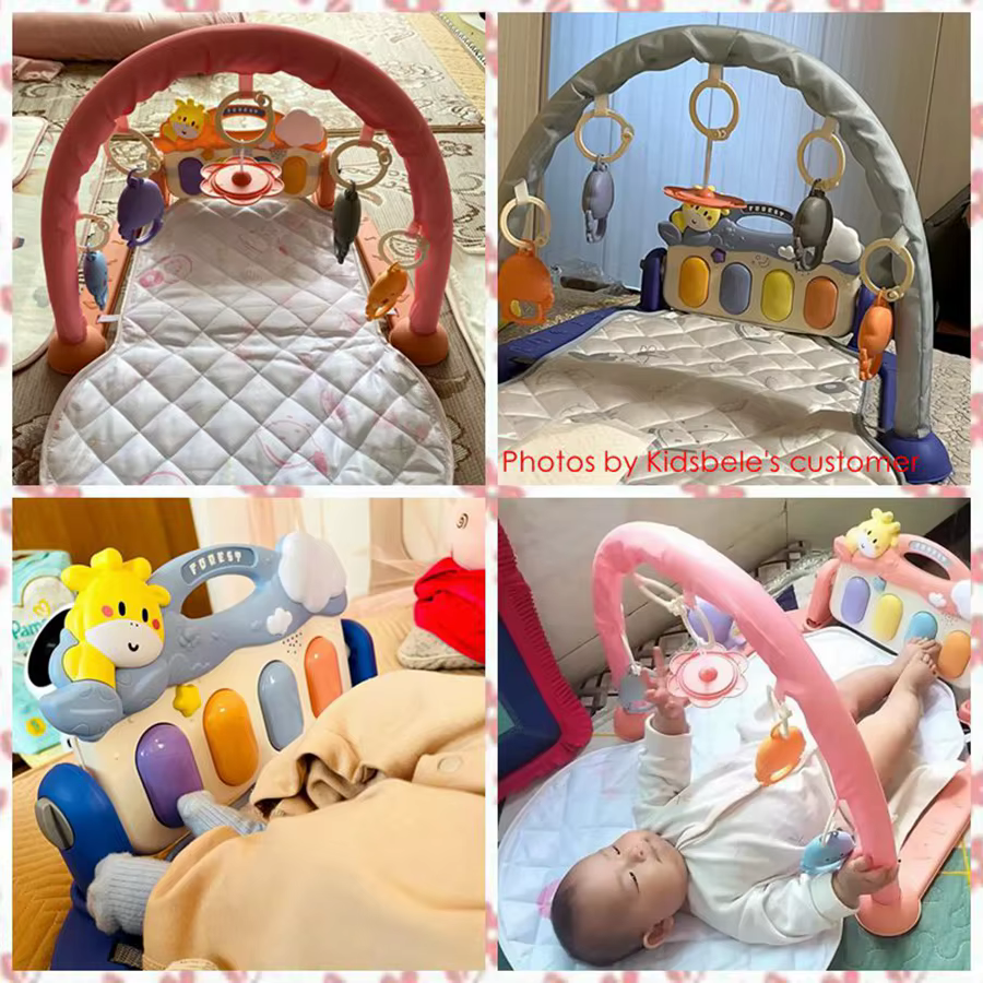 Activité de jeu pour bébé, gymnastique avec Piano, hochets suspendus, tapis de ventre rembourré doux, apprentissage sensoriel Montessori, cadeau de noël pour nouveau-né