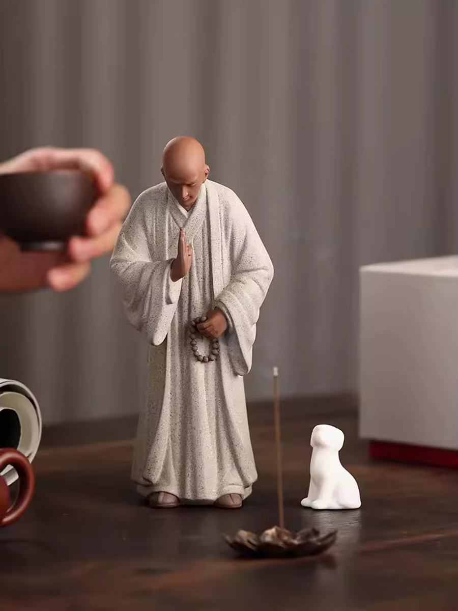 Sculpture de méditation Shami bouddhiste du petit moine Zen