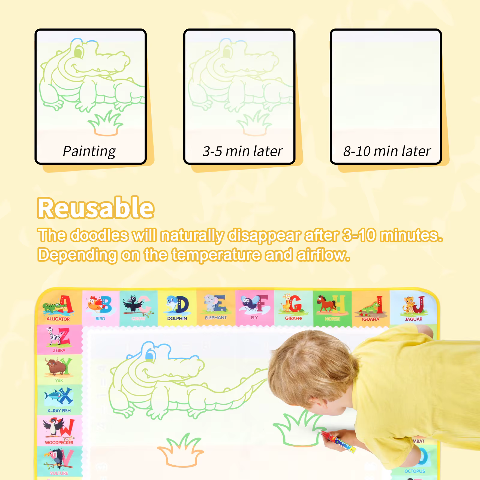 Tapis de dessin à l'eau magique 100x80CM, avec stylos magiques réutilisables, planche de peinture pour gribouillage, jouets éducatifs Montessori, cadeaux pour enfants