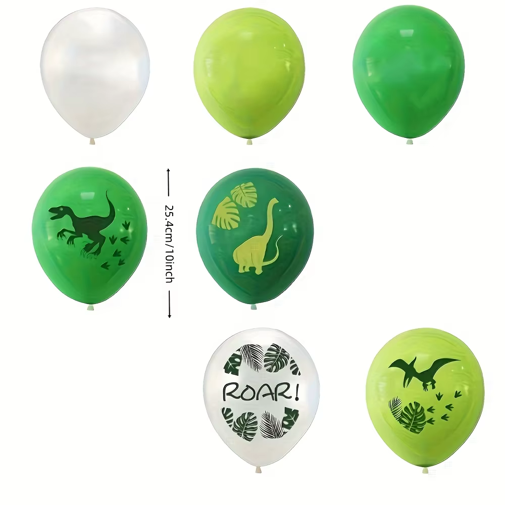Ballons dinosaures, ballons imprimés Dino, ballons en latex vert, blanc et vert citron pour fête d'anniversaire, décoration sur le thème de la jungle et des dinosaures