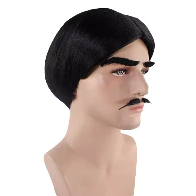 Perruque de cosplay Gomez Addams du musical Broadway « La Famille Addams », ensemble perruque, barbe et sourcils pour fête et déguisement