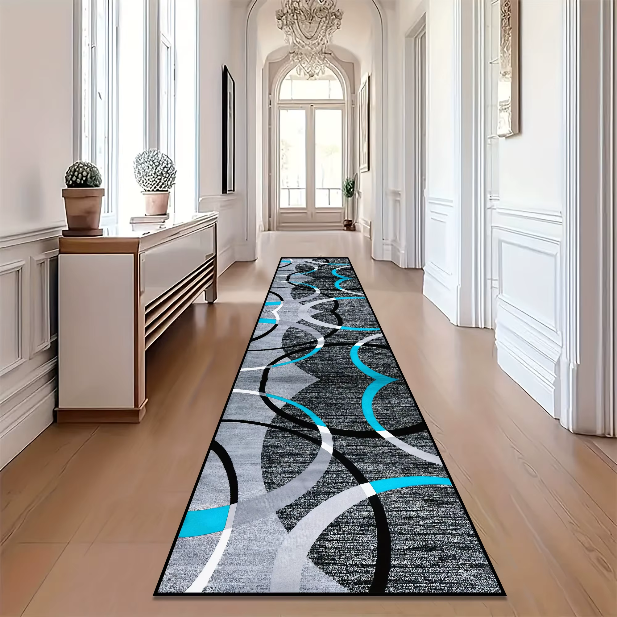 Tapis long géométrique moderne pour salon, couloir, décoration intérieure, tapis de sol de cuisine, tapis de buanderie, tapis de couloir, tapis de balcon à bords fins