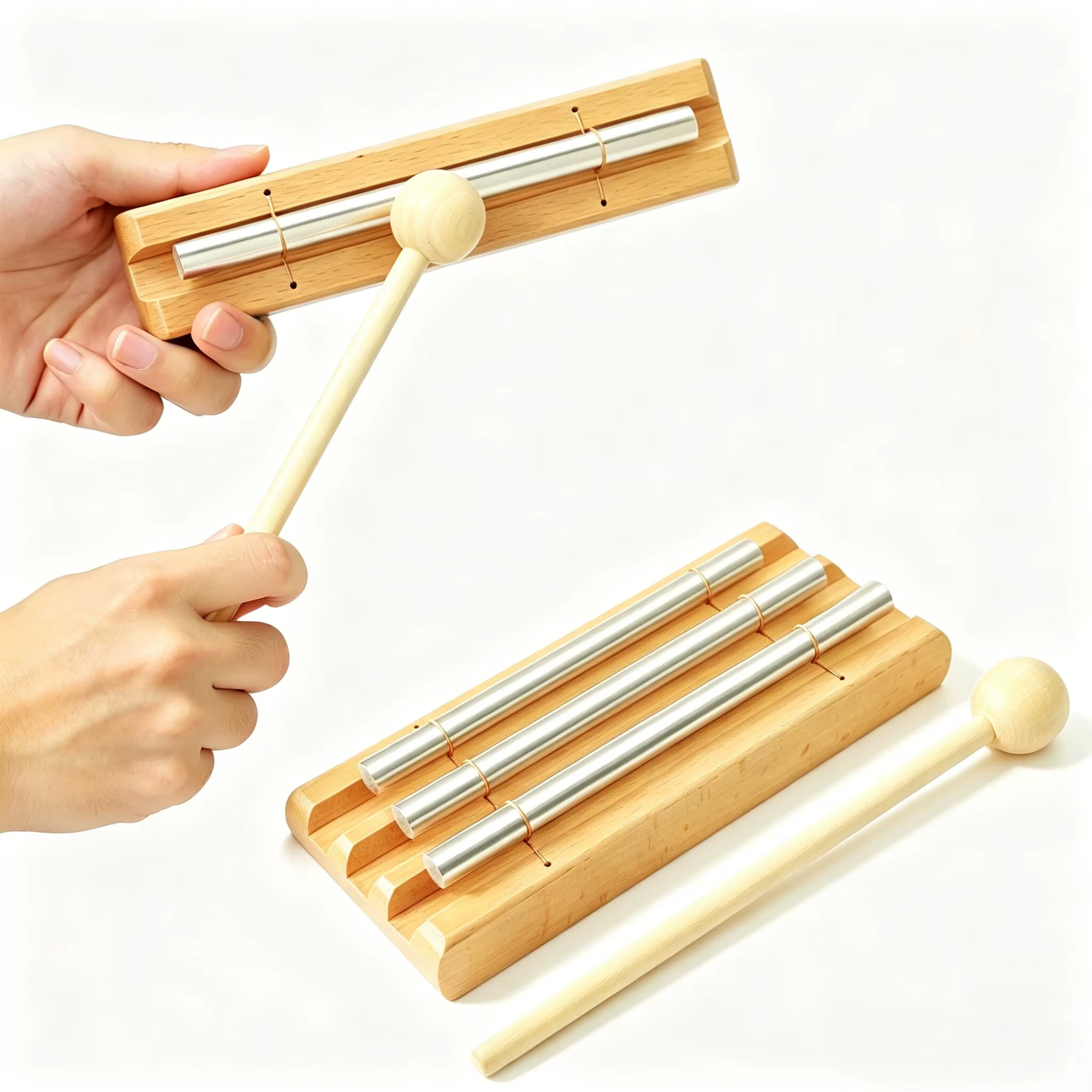 Carillon d'énergie méditative portable accordé avec marteau en bois